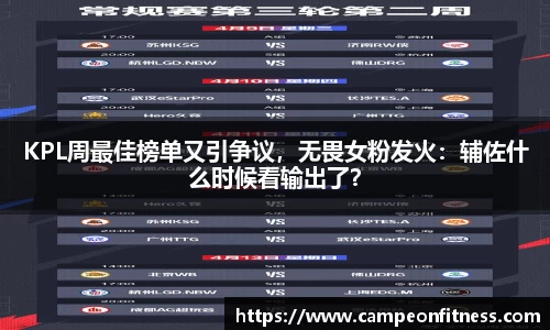 KPL周最佳榜单又引争议，无畏女粉发火：辅佐什么时候看输出了？